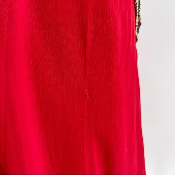 NBD Red Floral Black Gold Beaded Halter Cocktail Mini Dress Size Large - Picture 9 of 12